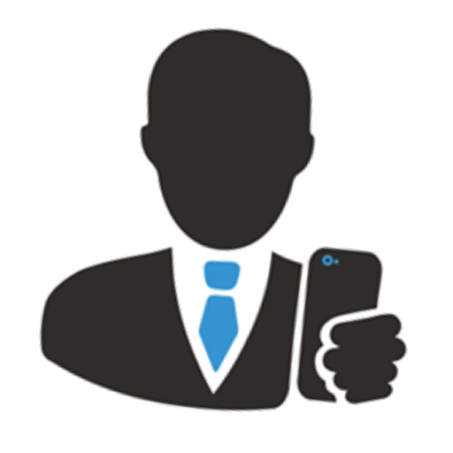 Dealer Video Agency Logo. A salesperson or business man dresses in a suit gets ready to film with a smartphone.